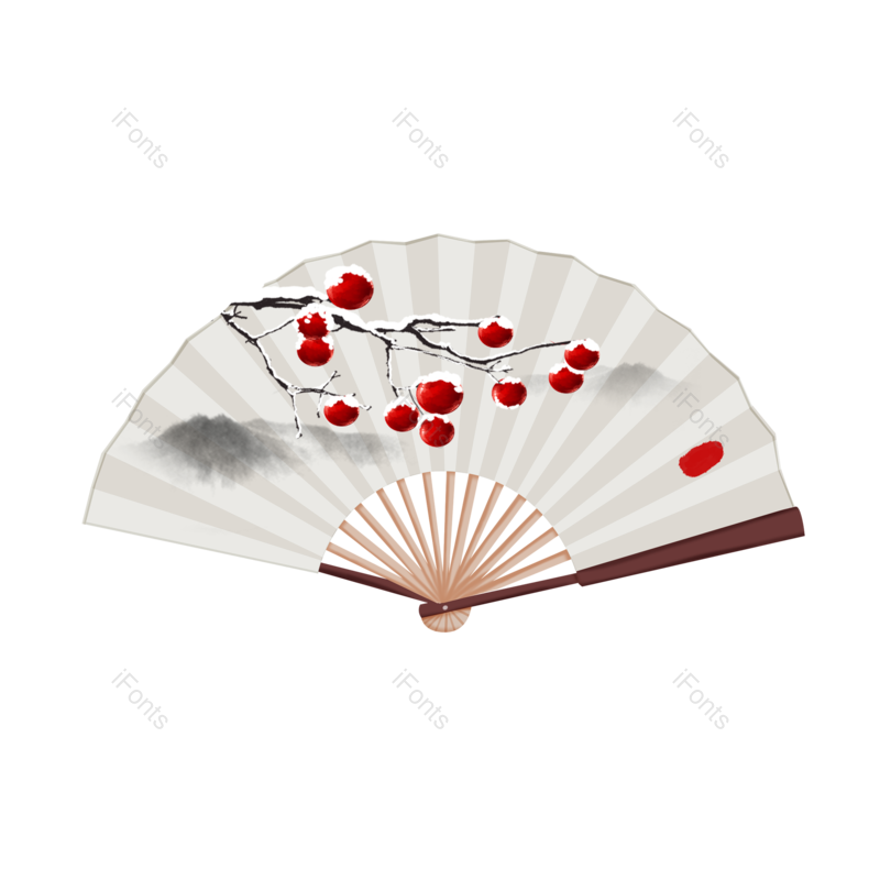 水墨图片,中国元素,扇子PNG,手绘免抠素材